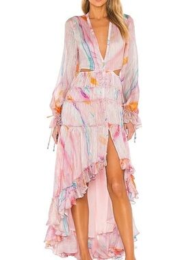 Rococo Sand Pastel Watercolor High-Low Maxi Dress